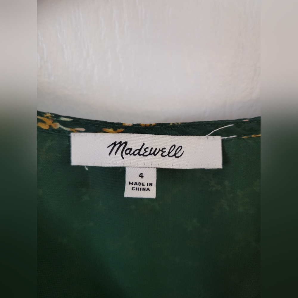 Madewell Silk Evie Tie-Sleeve Top Fresh Sprigs Green Floral Size 4 - Picture 4 of 13